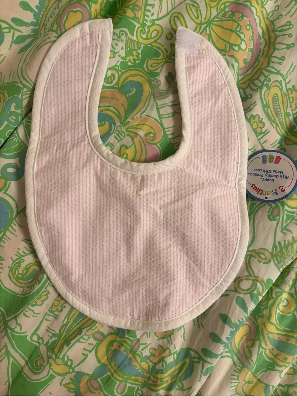 3 Marthas Pink Seersucker Baby Bib